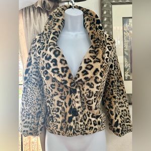 HeartSoul Faux Fur Short 3/4 Sleeve Leopard Blazer Jacket